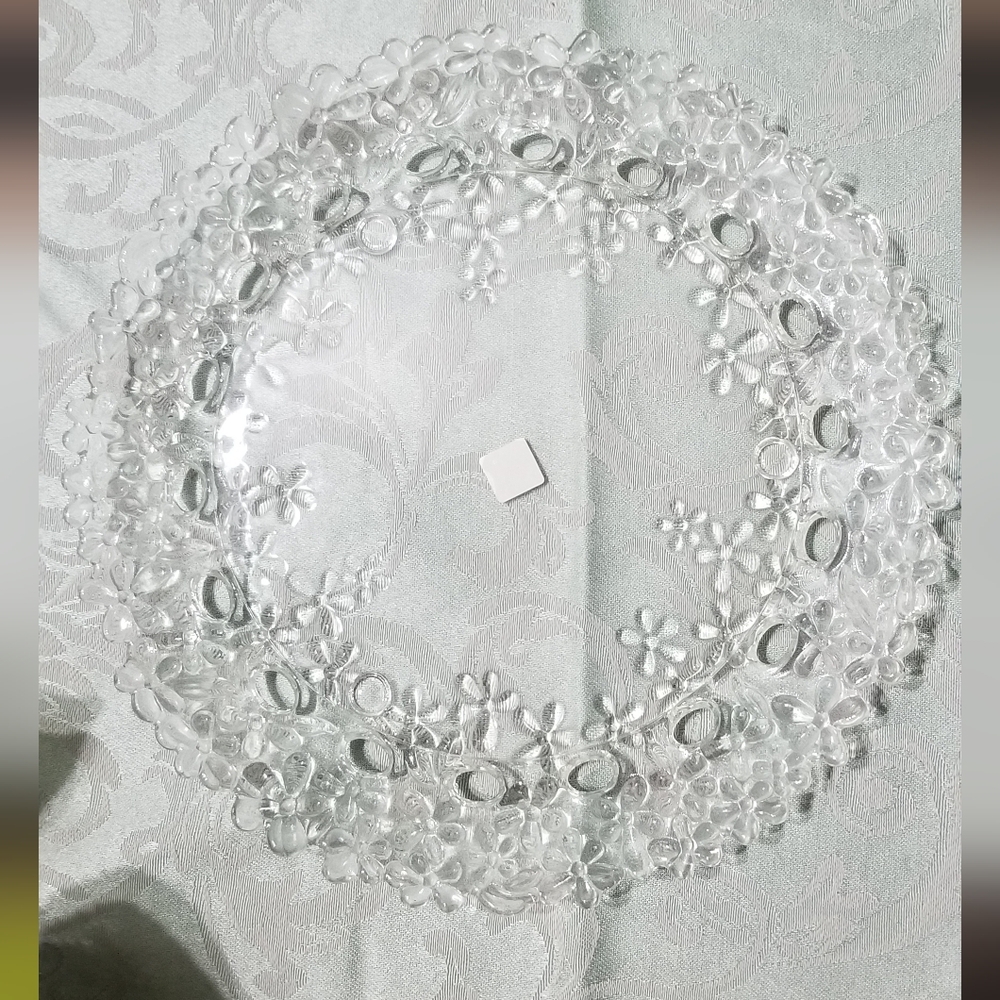 PartyLite Candle Holder, Pillar Tray, Retired, Flower, Clear NIB